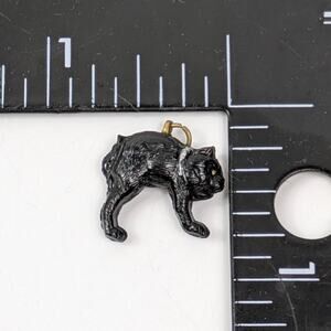 Vtg Japan Black Cat Charm Celluloid Halloween Collar Detail 0.75" Cracker Jack